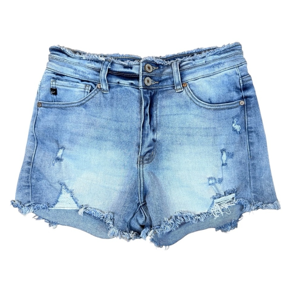 Kancan high rise distressed denim shorts frayed hem women’s size 29